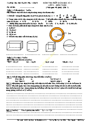 Đề kiểm tra giữa học kì II Toán lớp 5 - Trường Tiểu học Quỳnh Hậu